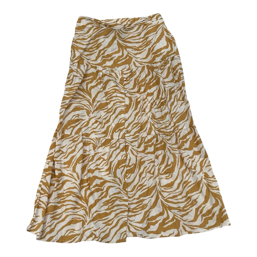 Midnight Sky Mustard Zebra Print Linen Blend Midi Skirt - Size Medium